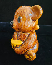 Load image into Gallery viewer, Vintage Houston Foods Co. Brown Bear Ceramic Honey Pot Jar Canister w/ Dipper Taiwan