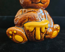 Load image into Gallery viewer, Vintage Houston Foods Co. Brown Bear Ceramic Honey Pot Jar Canister w/ Dipper Taiwan