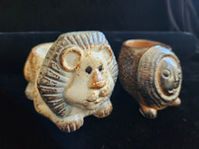 Load image into Gallery viewer, Midcentury Japanese Stoneware Pottery Lion Candle Holders Takahashi Counterpoint
