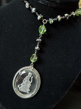 Load image into Gallery viewer, Handmade Necklace - Reverse intaglio glass pendant with vintage Italian rosary beads (Diana)
