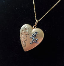 Load image into Gallery viewer, Vintage Engraved 12k Gold-Filled Heart Locket Necklace with 3D sterling "I Love You"
