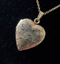 Load image into Gallery viewer, Antique Floral Engraved 10k Victorian Heart Locket Necklace (VN297)
