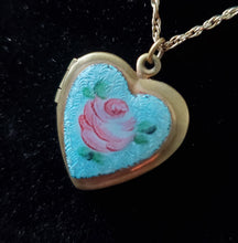 Load image into Gallery viewer, Vintage Gilded Brass Guilloche Rose Heart Locket Necklace
