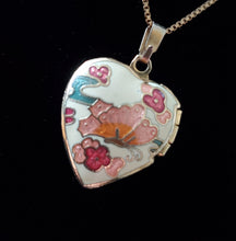 Load image into Gallery viewer, Vintage Cloisonne Butterfly Heart Locket Necklace 

